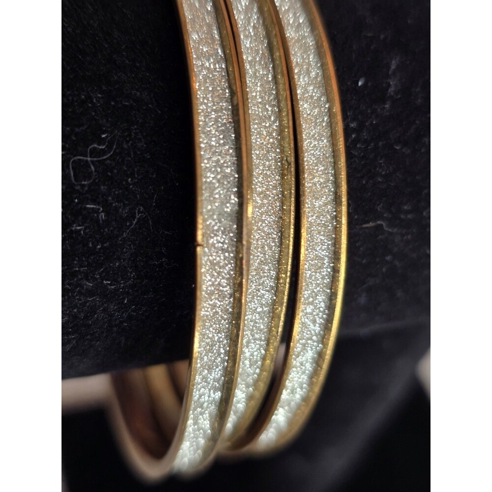 Vintage Gold Tone Glitter Inlay Stackable Bangle Bracelet Set Of 3 #127